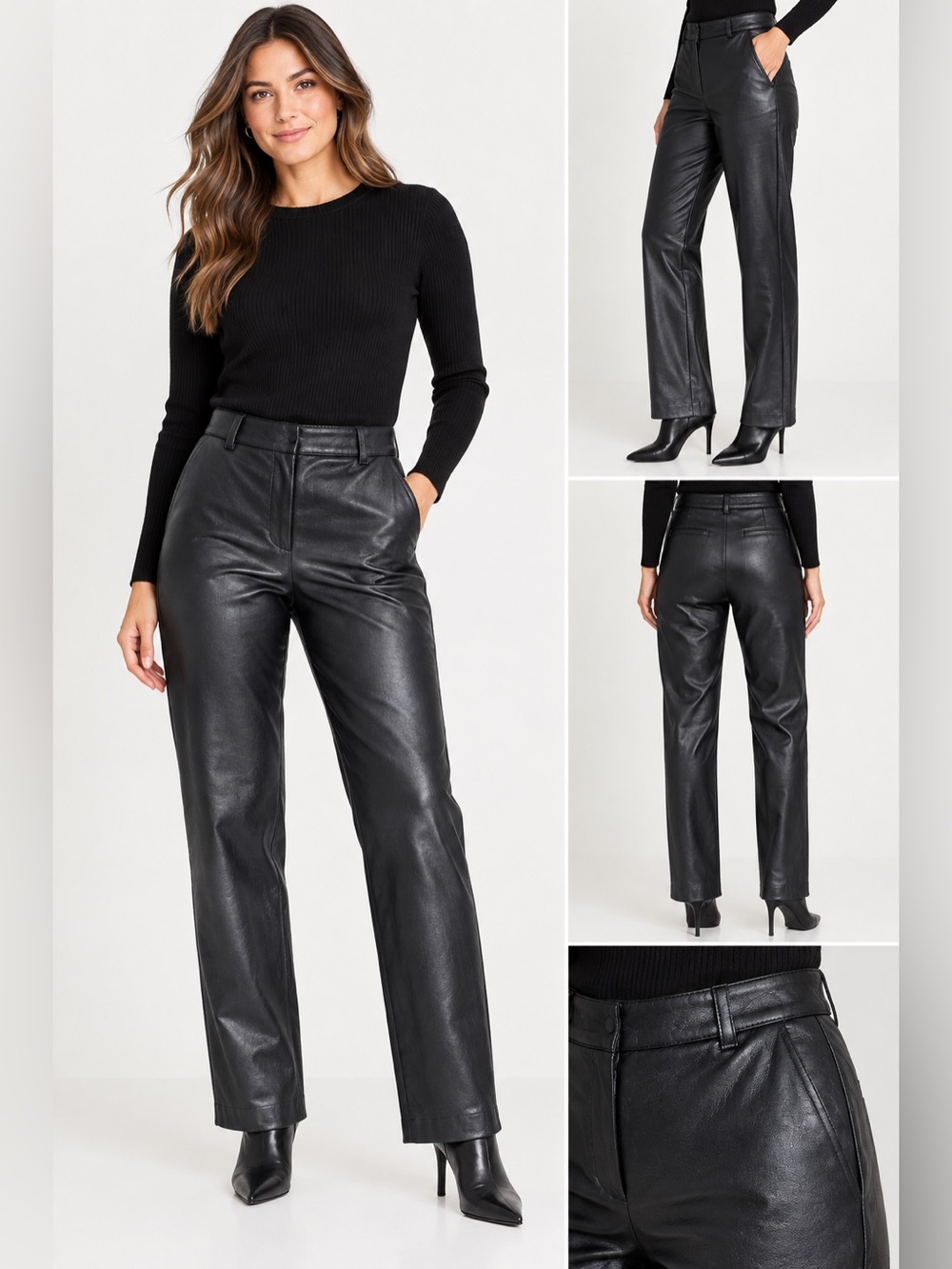 Babaton Black Vegan Leather Straight Leg Pants Size 00